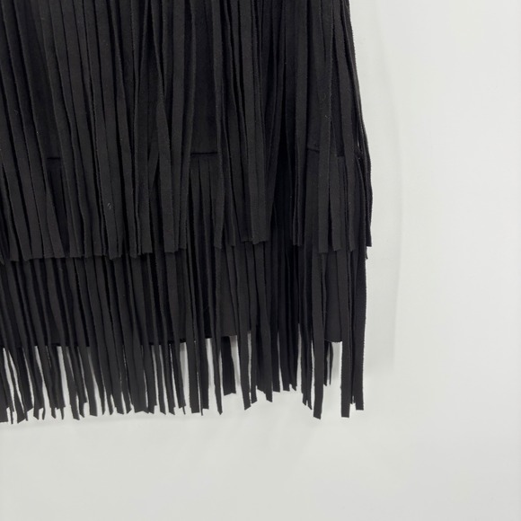AQUA Black Faux Suede‎ Fringe Mini Skirt Small Whimsigoth Y2K Festival Western - Picture 7 of 10